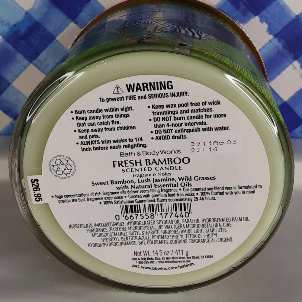 ●SOLD● BATH & BODY WORKS 3-WICK 'FRESH BAMBOO' SCENTED CANDLE 'EXOTIC JUNGLE - Picture 4 of 11